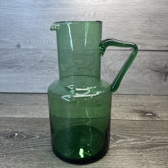 Vintage 1960s Mid Century Empoli Art Glass Emerald Green Pitcher Italian 9” Tall - Picture 1 of 6